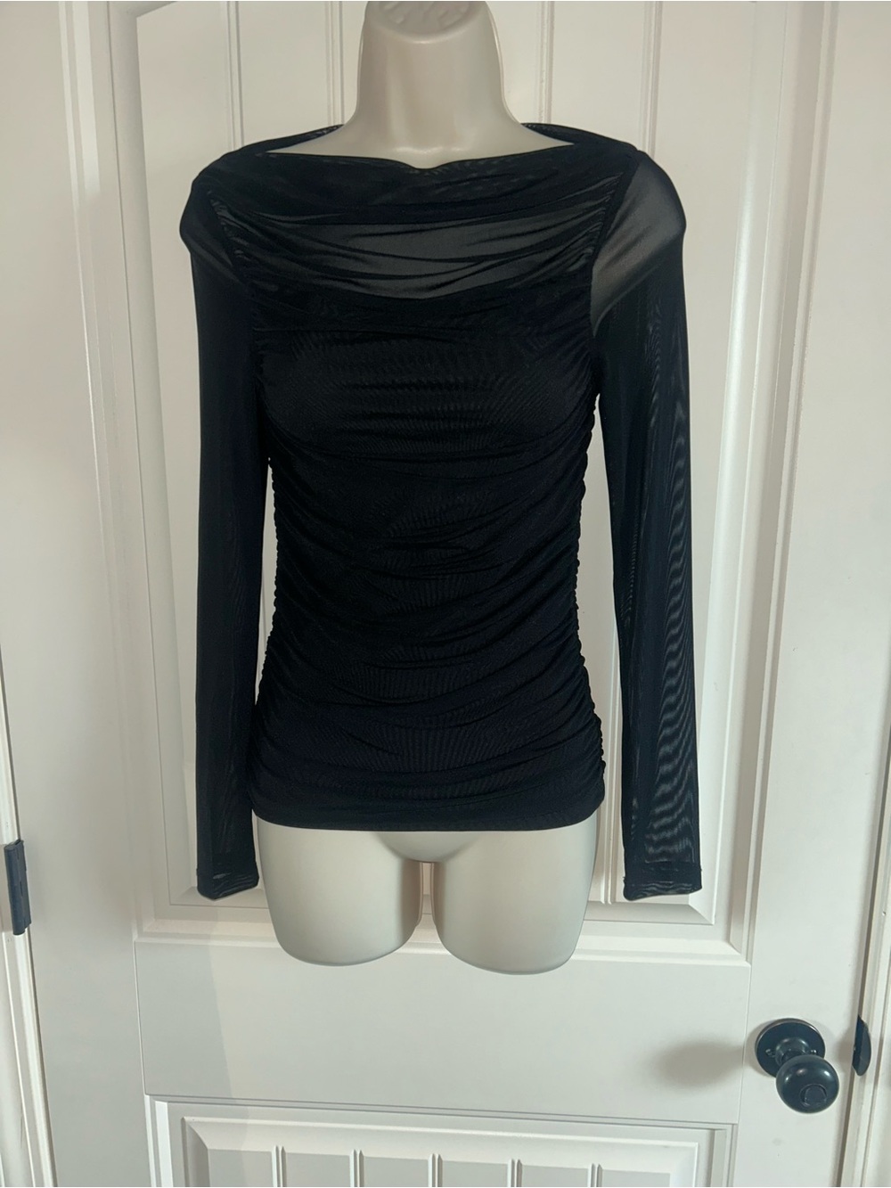 NWT The Commons Women’s Black Sheer Long-Sleeve Ruched Top Sz XS